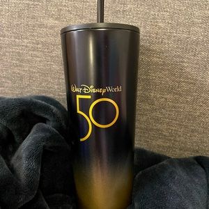 Walt Disney World 50th Anniversary Starbucks Tumbler Black And Gold Ombre